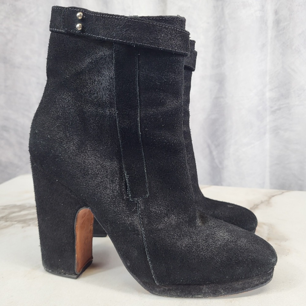 Rachel Comey Chunky High Heel Suede Western Ankle Boots Size 9 Black